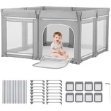 Vevor Baby-Laufstall, 200 x 178 cm, Laufgitter für Kleinkinder, faltbarer Spielplatz mit Reißverschlusstür & weichem, atmungsaktivem Netz, Sicherheits-Aktivitätszentrum für drinnen und draußen