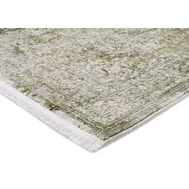 OCI DIE TEPPICHMARKE Teppich OCI DIE TEPPICHMARKE "BESTSELLER CAVA", grün (grün, grau), B:200cm H:8mm L:250cm, Kunstfaser, Viskose, Teppiche, Teppich, Glanz Viskose, mit Fransen, Hoch Tief Struktur, Vintage, Wohnzimmer