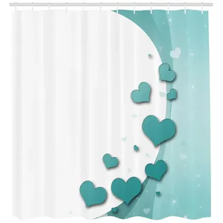 Abakuhaus Duschvorhang Moderner Digitaldruck mit 12 Haken auf Stoff Wasser Resistent Breite 175 cm, Höhe 180 cm, Türkis Herzen Valentines 175 cm x 180 cm