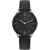 Pierre Cardin Herren Armband-Uhr analoge Quarz-Uhr mit Leder-Armband 3ATM 40mm CPI.2018 Schwarz/Silber - One-Size
