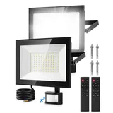 Lightasea LED Strahler mit Bewegungsmelder Außen, 100W 10000LM Scheinwerfer mit Fernbedienung, IP66 Wasserdicht LED Fluter, 6500K Kaltweiß Superhell LED Außenstrahler für Garten, Innenhöfe, Garage