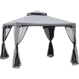 Pavillon Mit Doppeldach, Ca. 3x3 M Mit Moskitonetz, Seitenteile Garten-pavillon Aus Metall Hellgrau