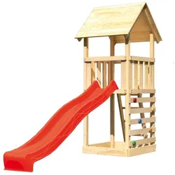 Akubi Kinderspielturm Lotti inkl. Kletterwand und Rutsche rot