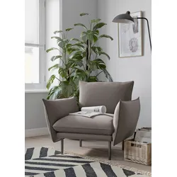 Sessel ANDAS "Stine Cocktailsessel", grau (hellgrau), B:96cm H:86cm T:86cm, Struktur (100% Polyester), Struktur weich (85% Polyester/15% Nylon), Samtoptik (100% Polyester), Sessel, Besonderes Design durch Kissenoptik und Keder, by Morten Georgsen