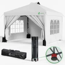 VOUNOT Pavillon 3 x 3 m inkl. 4 Seitenteile Weiß/Grau