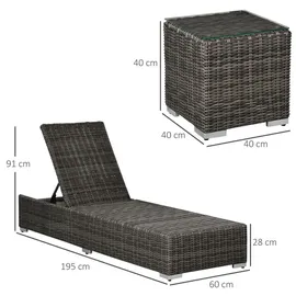 Outsunny Poly-Rattan, Grau, Kunststoff, 60x91x195 cm, Gartenmöbel, Gartenliegen