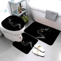 AOLIGL 3-Teiliges Mikrofaser Badvorleger Katze Schwarz Und Weiß Duschmatte + Kontur Matte + WC-Deckelbezug, rutschfeste Badvorleger für Dusche und Toilette Tier Badvorleger