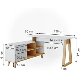 Vicco Schreibtisch Nautica Computer Büro PC Arbeitszimmer Weiß Eiche Skandi