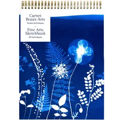 Clairefontaine 3x Cyanotype, Skizzenbuch mit kopfseitiger Spiralbindung A4 21x29,7 cm, 40 Blatt, weißes Mixed Media-Zeichenpapier 180g - 83506C