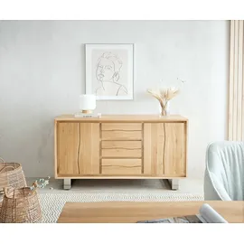 DeLife Sideboard Live-Edge 150 cm Eiche Natur 3 Schübe 2 Türen Sideboards, Baumkantenmöbel, Massivholzmöbel, Massivholz