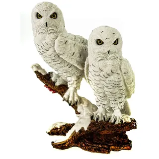 Große Schneeeule auf AST 32cm - Handbemalte Eule Deko Figur - Detailreiche Tierfigur Vogel Uhu Pärchen - Kunststein Polyresin Skulptur - Wohnzimmer Garten Dekoration