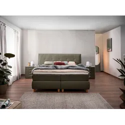 Boxspringbett ALINA "Luella", grau (grauoliv tcm 373), B:204cm L:214cm, Komplettbetten, Boxspringbett, ADA trendline Boxspringbett, inkl. Matratze und Viscoschaum-Topper