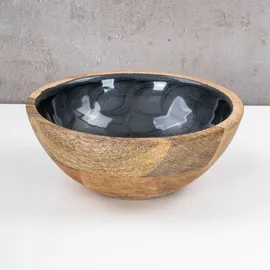 levandeo Schüssel 15cm Mango Holz Grau Perlmutt Emaille Schale Bowl Salatschüssel Deko - Braun