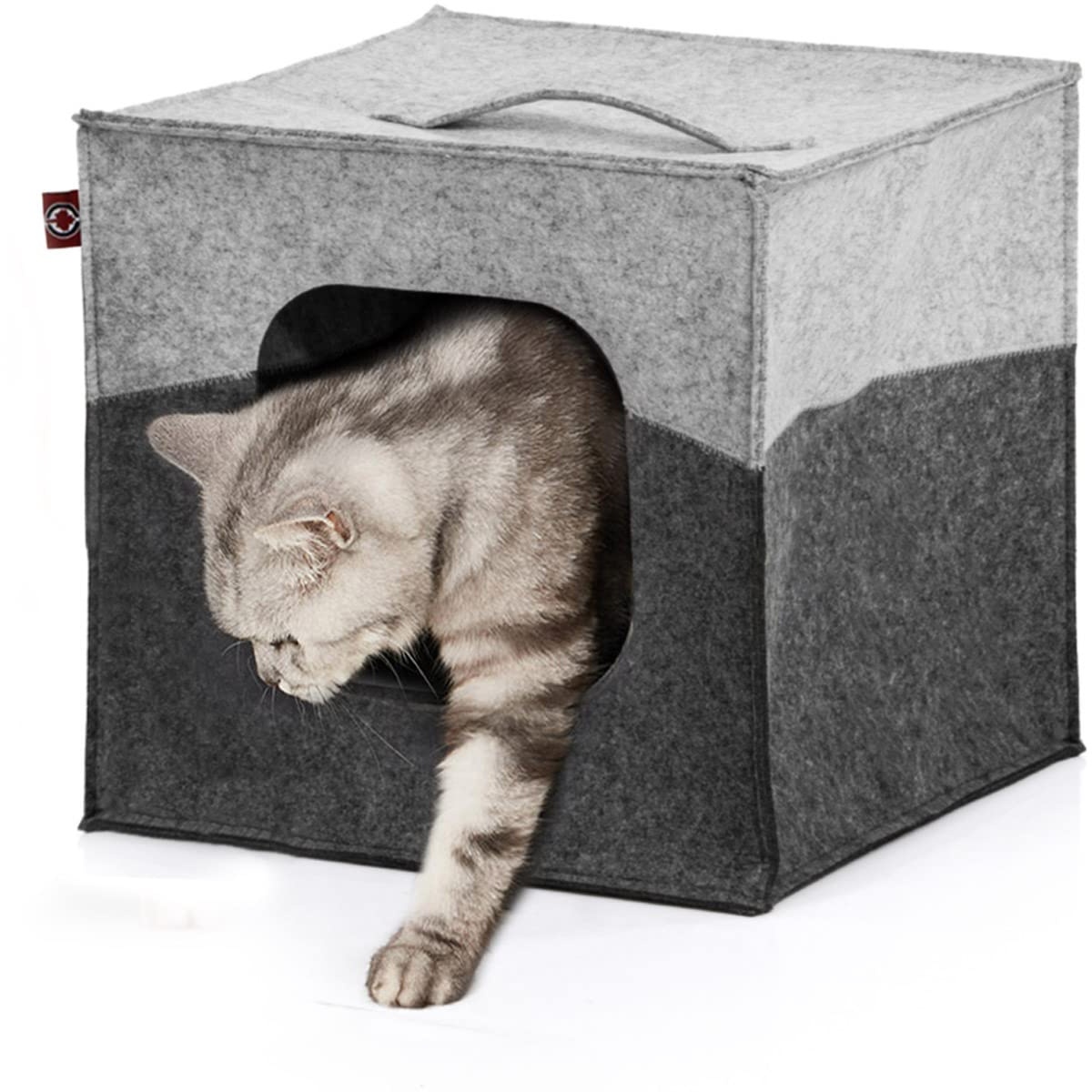 CanadianCat Company | Katzenhöhle Katzenbox aus Filz, passend für IKEA Regal Kallax und Expedit, Katzenhaus inkl. 2-Funktion-Wendekissen, hellgrau/dunkelgrau, ca. 33 x 33 x 33 cm