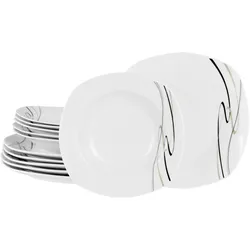 Tafelservice CREATABLE "Amelie Piazza, Tafel-Service 12-tlg", weiß, 12 tlg., Porzellan, Geschirr-Sets, Elegant, Schwungvoller Liniendekor