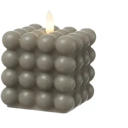 LED Kerze Bubble Würfel Cube Kerze Echtwachs 3D Flamme H: 9,5cm Timer braun