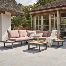 Oviala Gartenmöbelset mit 6 Sitzplätzen aus Aluminium und taupefarbenem Holz