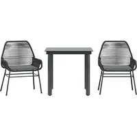 VidaXL 3-tlg. Garten-Essgruppe mit Kissen Schwarz Poly Rattan Glas