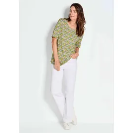 GOLDNER Multicolor-Shirt mit Halbarm, Rundhalsausschnitt in grün / gelb / gemustert), | Gr.: 40