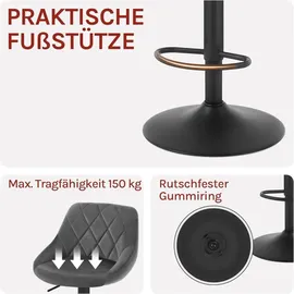 Woltu Barhocker Barstuhl, Gute gepolsterte Sitzfläche aus Samt, Höhenverstellbar, 360° Drehbar, Farbwahl, in Dunkelgrau - Dunkelgrau