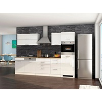 Einbauküche mit Elektrogeräten Küchenzeile mit Geräten 300 cm hochglanz Weiß