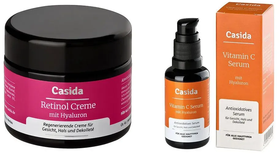 Casida® Vitamin C Serum mit Hyaluron + Retinol Creme mit Hyaluron