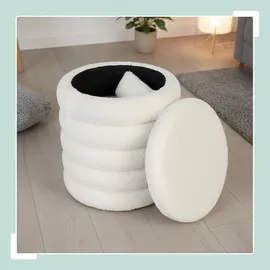 Relaxdays Hocker mit Stauraum Bouclé weiß