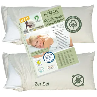 Softsan Kissen Encasing aus Bio Baumwolle | Anti Milben Schutzbezug | Weltneuheit | Viele Größen (Set: 2X 40 x 60 cm Kissenbezug)