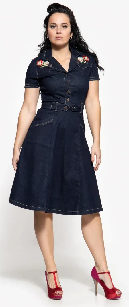 Queen Kerosin Swing Dames Jeans Jurk, blauw, XL Voorvrouw