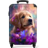 NoBoringSuitcases.com NoBoringSuitcases.com® Mädchengeschenke Handgepäck Koffer Reisetasche mit Rollen - Hund - Sonne - Blumen - 55x35x20cm