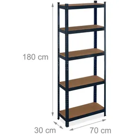 Relaxdays Schwerlastregal, 5 Ebenen, HBT: 180x70x30 cm, 500 kg Tragkraft, Stahl, Lagerregal für Keller & Garage, schwarz Metall, Kunststoff, 70x180x30 Freizeit, Heimwerken, Werkstatt, Schwerlastregale