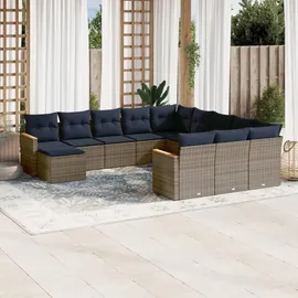 vidaXL 12-teiliges Gartensofa-Set mit Kissen, grau, Polyrattan - Grau