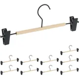 Relaxdays Hosenbügel 10er Set, verstellbare Clips, Spannbügel für Röcke & Hosen, HBT: 11,5 x 30,5 x 3cm, schwarz/Natur