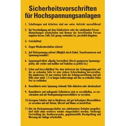 Aushang, Sicherheitsvorschriften für Hochspannungsanlagen - 200x300x1.5 mm Kunststoff