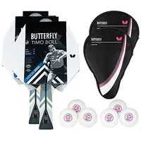 Butterfly 2 x Timo Boll Vision 2000 Tischtennisschläger + 2 x Tischtennishülle Drive Case + 2 x 3*** ITTF R40+ Tischtennisbälle | Tischtennisschlägerset | Tischtennis Profi Set
