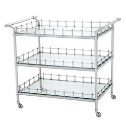 Casa Padrino Luxus Bar Trolley Servierwagen Edelstahl vernickelt - geschliffenes Glas - Luxus Hotel & Restaurant Einrichtung Möbel Serviertisch