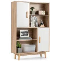 Costway Kinderbücherregal mit 2 Türen 80 x 24 x 120 cm Kiefer weiß