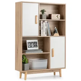 Costway Kinderbücherregal mit 2 Türen 80 x 24 x 120 cm Kiefer weiß