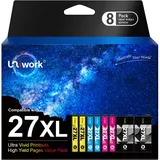 Uniwork 27XL Multipack Druckerpatronen Kompatibel für Epson 27 Patronen für Epson Workforce WF-3620DWF WF-3640DTWF WF-7110DTW WF-7210DTW WF-7610DWF WF-7620DTWF WF-7710DWF WF-7715DWF WF-7720DTWF (8er-Pack)