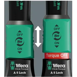 WERA Click-Torque Lock A 5 Drehmomentschlüssel einstellbar, Torque Lock Funktion, Umschaltknarre, Rechtsanzug, 2,5-25 Nm,