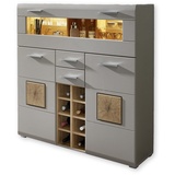 Stella Trading Barschrank Basalt mit Hirnholz-Applikationen - Modernes Highboard mit LED-Beleuchtung - 120 x 129 x 37 cm (B/H/T)