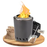 Lemodo Echtfeuer-Dekokamin rauchfreier Tischkamin mit Pellets grau Ø 15 cm x 20 cm