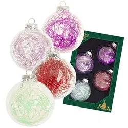 Krebs Glas Lauscha Kristall 7cm Glaskugel mit lila / rotem Tinsel gefüllt