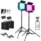 walimex pro LED Rainbow 100W RGBWW Set 4 (2x Rainbow 100W, 2x Lampenstativ GN-806, 2x V-Mount Akku... ..., Hintergrundsystem