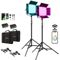 walimex pro LED Rainbow 100W RGBWW Set 4 (2x Rainbow 100W, 2x Lampenstativ GN-806, 2x V-Mount Akku... ..., Hintergrundsystem