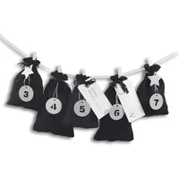 Frau WUNDERVoll® DIY Adventskalender zum Befüllen Schneeflöckchen Stoffbeutel schwarz,