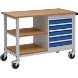 Bedrunka & Hirth Gerätebau GmbH Werkbank Multiplex B1200xT540xH880mm lichtgrau/signalblau 5 Schubladen