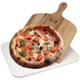 Dolce Mare Pizzastein Set weiss Holz Pizzaschieber Brotbackstein, Cordierit