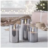 Lights4fun LED-Kerze TruGlow® LED Kerzen Echtwachs Trio in Rauchglas mit Fernbedienung