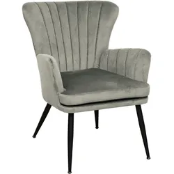 SVITA SANSA Sessel Wohnzimmer Cordbezug Lesesessel modern Polsterstuhl mit Armlehne Loungesessel Grau